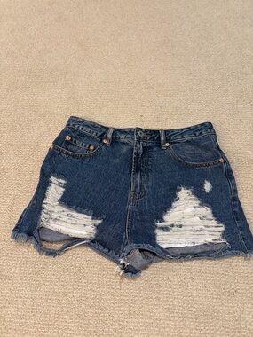 Signature Dark Blue Distressed Denim Jean Shorts